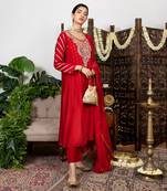 Red embroidered kurta set