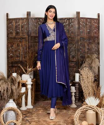 Blue embroidered anarkali set 1