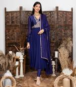 Blue embroidered anarkali set
