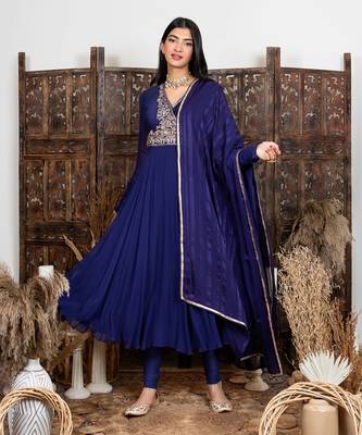 Blue embroidered anarkali set 2