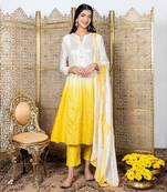 Yellow & white embroidered kurta set