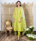 Green embroidered kurta set