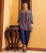 Blue printed & embroidered tunic