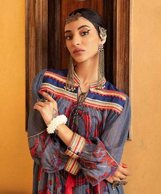 Blue printed & embroidered tunic 2