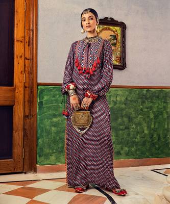 Blue printed & embroidered kurta 1
