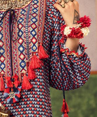 Blue printed & embroidered kurta 2
