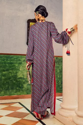 Blue printed & embroidered kurta