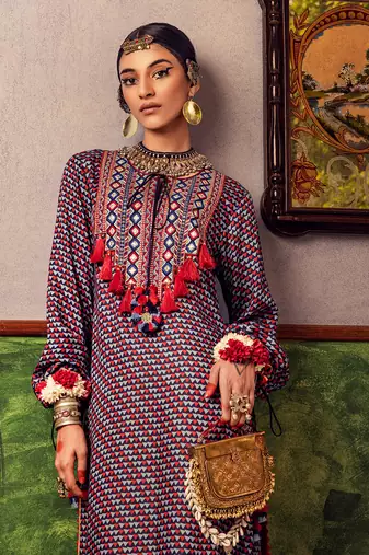 Blue printed & embroidered kurta