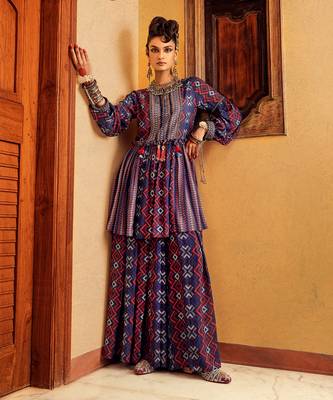 Blue cotton printed kurta set 1