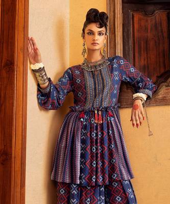 Blue cotton printed kurta set 2
