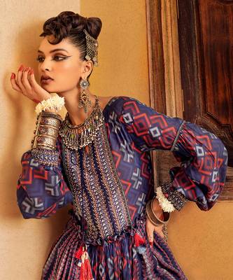 Blue cotton printed kurta set 3
