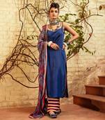 Blue satin printed kurta set