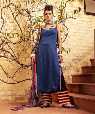 Blue satin printed kurta set 2