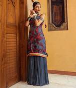 Blue printed & embroidered kurta set