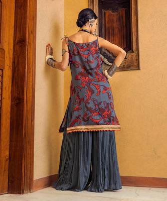 Blue printed & embroidered kurta set 2