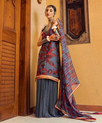 Blue printed & embroidered kurta set 3