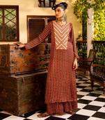 Brown printed & embroidered kurta set