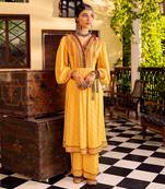 Yellow cotton printed kurta set