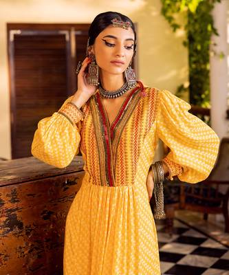 Yellow cotton printed kurta set 3