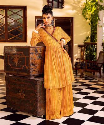 Yellow georgette printed kurta set 1