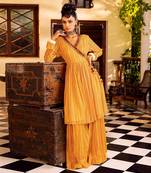 Yellow georgette printed kurta set