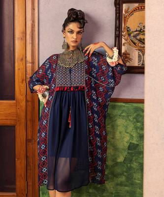 Blue printed & embroidered tunic 1