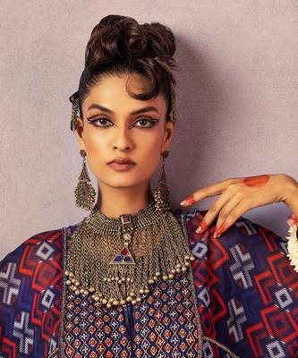 Blue printed & embroidered tunic 2