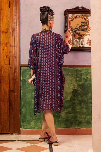 Blue printed & embroidered tunic
