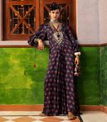 Blue printed & embroidered kaftan