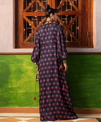 Blue printed & embroidered kaftan 3