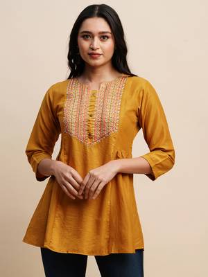 Mustard Chinon Embroidered Top 1