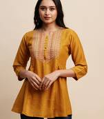Mustard Chinon Embroidered Top
