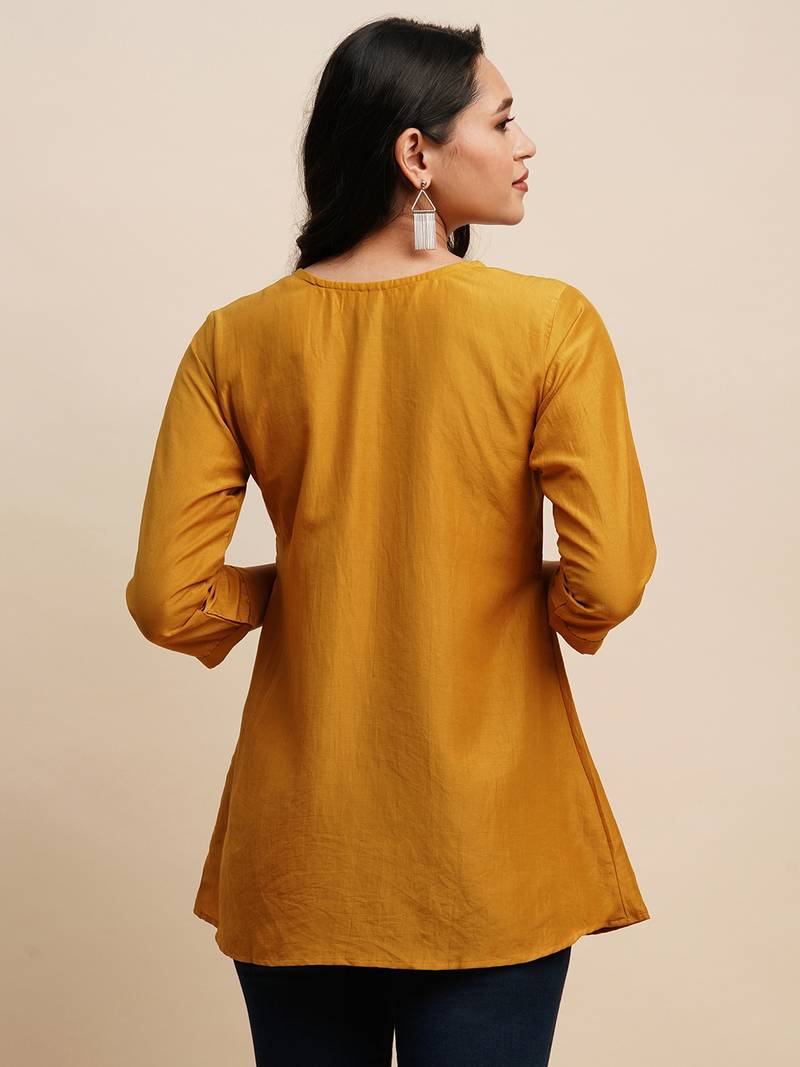 Mustard Chinon Embroidered Top