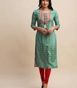 Sea Green Poly Chinon Digital Printed Straight Kurta