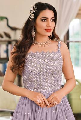 Lavender Embroidered Georgette Floor Length Salwar Kameez 2