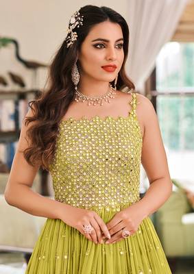 Lime Green Sequin Embroidered Salwar Kameez Suit 2