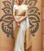 White Kalandi Beautiful Faux Kanjivaram Silk Saree With Zari Weaving For Women 