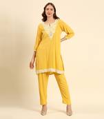 Yellow crepe wrinkle short straight style kurta set