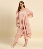 Pink crepe wrinkle kurta set