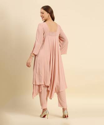 Pink crepe wrinkle kurta set 3