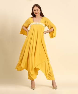 Yellow crepe wrinkle kurta set 1