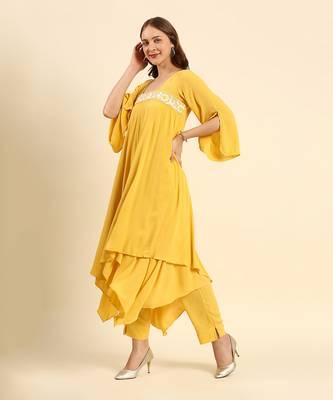 Yellow crepe wrinkle kurta set 2
