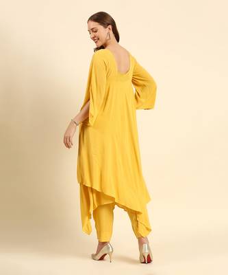 Yellow crepe wrinkle kurta set 3