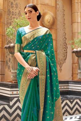 Green Kalandi Beautiful Forest Faux KANJIVARAM Silk Saree With Zari Weaving For Womne  2