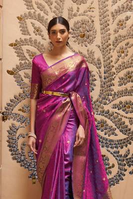 Purple Kalandi Partywear Mulberry Faux KANJIVARAM Weaving Saree For Women 2