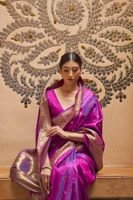 Purple Kalandi Partywear Mulberry Faux KANJIVARAM Weaving Saree For Women 3