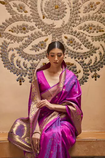 Purple Kalandi Partywear Mulberry Faux KANJIVARAM Weaving Saree For Women
