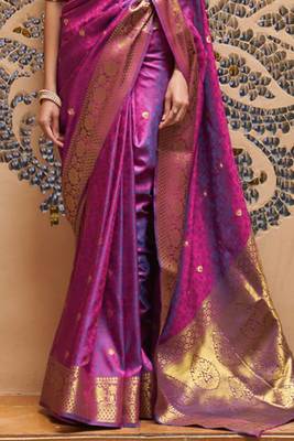 Purple Kalandi Partywear Mulberry Faux KANJIVARAM Weaving Saree For Women 4