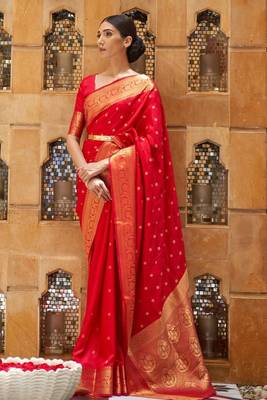 Red Kalandi Beautiful Hot kanjivaram silk blend Saree With Zari Weaving For Women 1