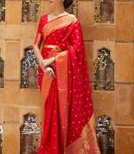 Red Kalandi Beautiful Hot kanjivaram silk blend Saree With Zari Weaving For Women